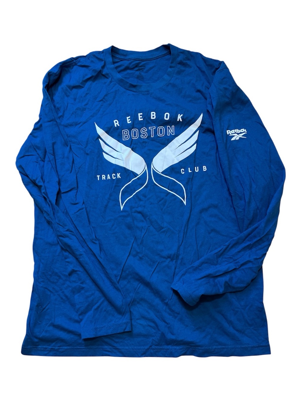 Reebok Boston Track Club Long Sleeve Graphic Tee Royal Blue Running Top Men's XL